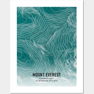 Mount Everest Topographic Map white Posters and Art